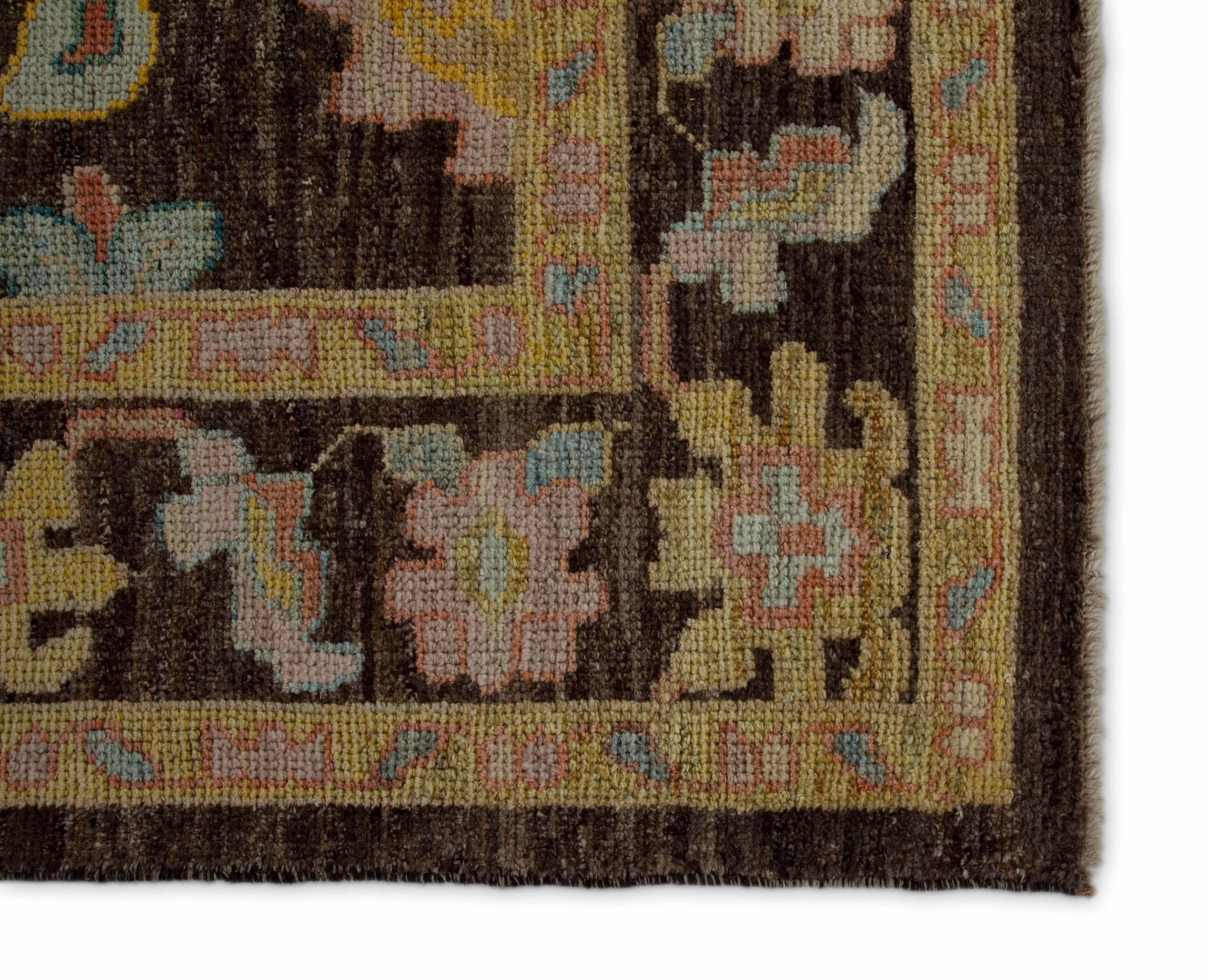 Islamic Modern Handmade Turkish Rug Oushak Weave with ‘Chocolate and Flowers’ Design For Sale