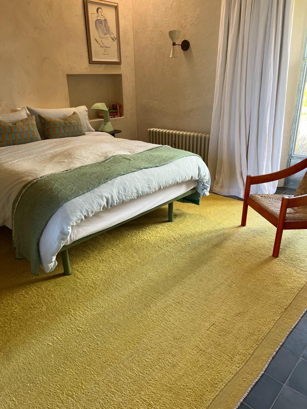 Hand-Knotted Modern Handmade Turkish Tulu Rug in Solid Yellow Color, Custom Options Available For Sale
