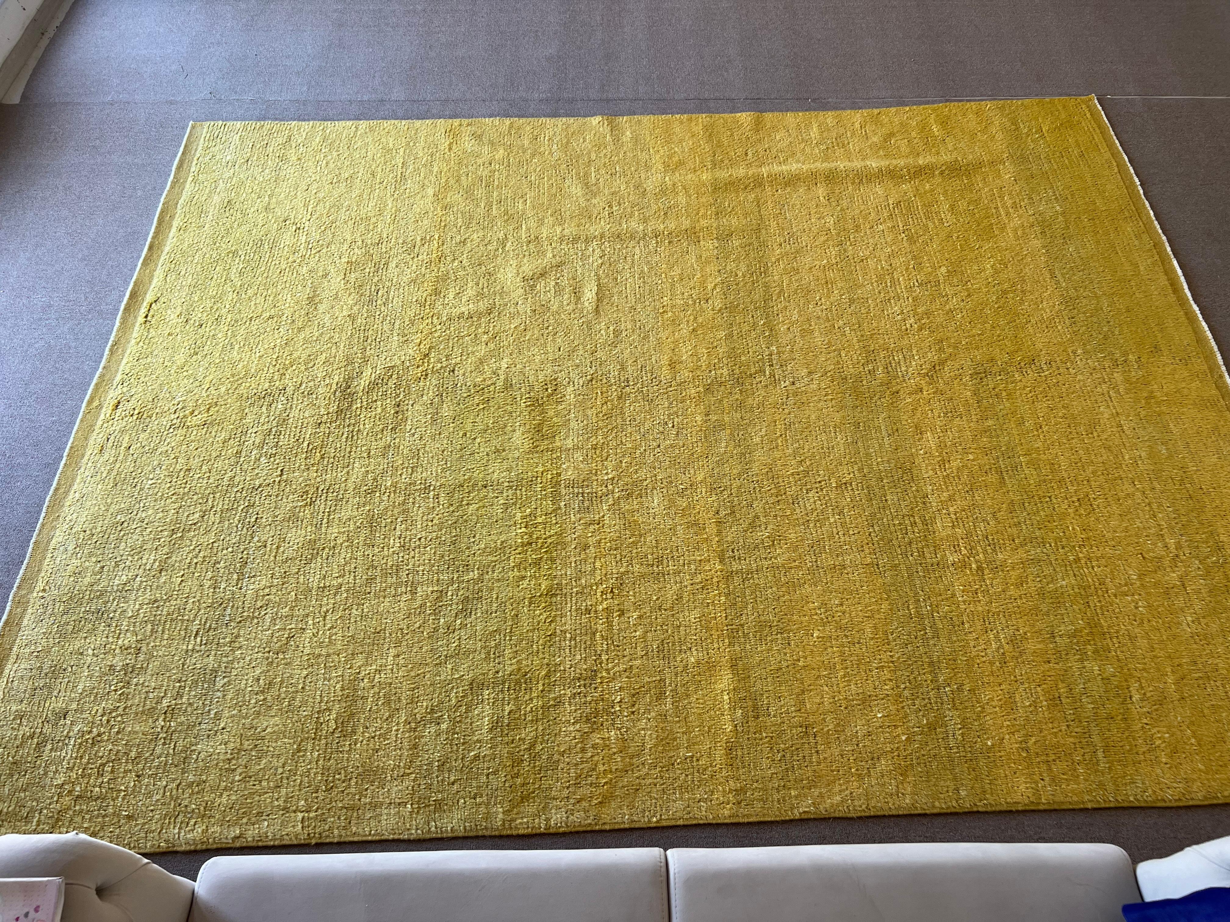 Modern Handmade Turkish Tulu Rug in Solid Yellow Color, Custom Options Available For Sale 1