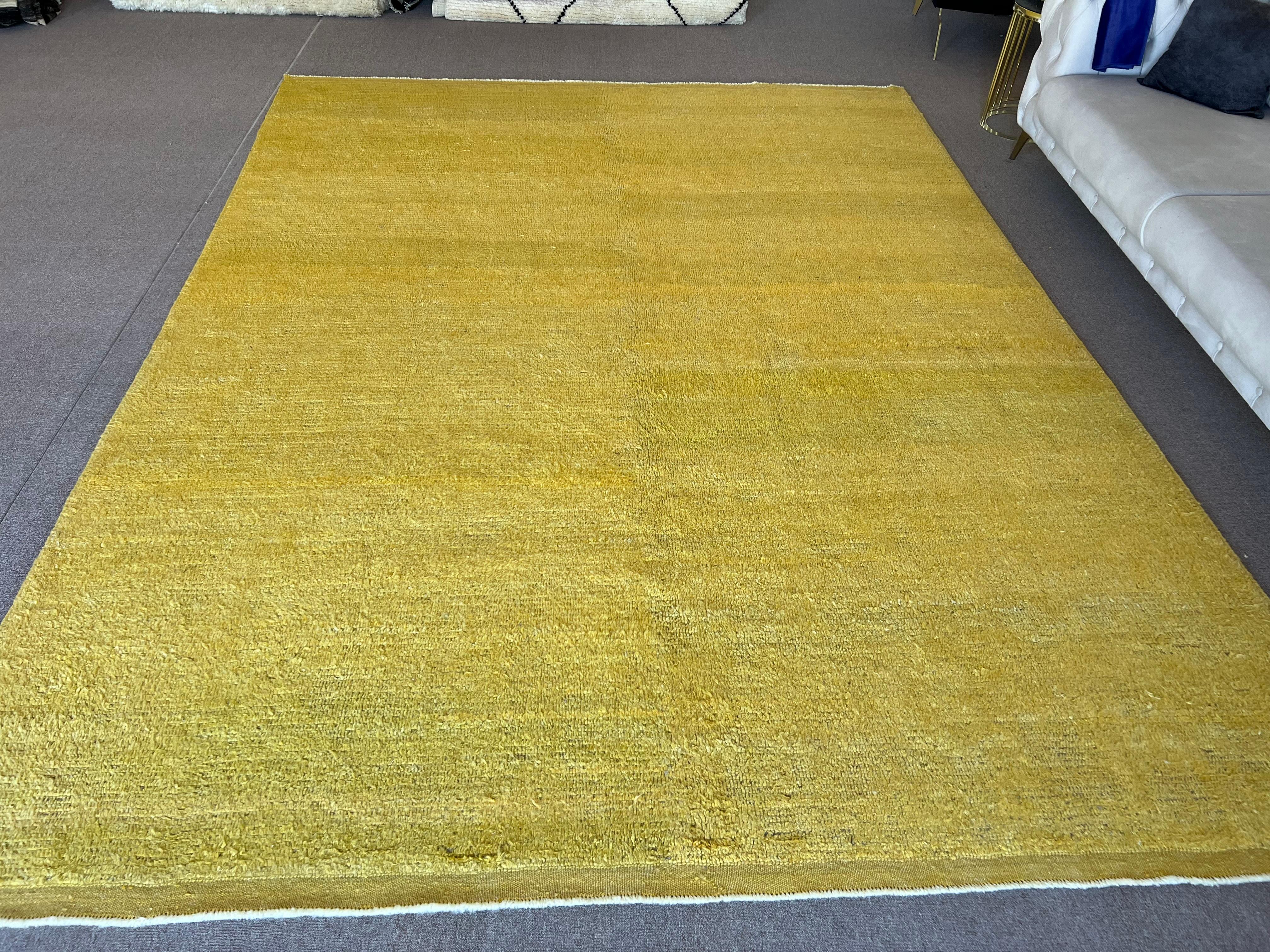 Modern Handmade Turkish Tulu Rug in Solid Yellow Color, Custom Options Available For Sale 2