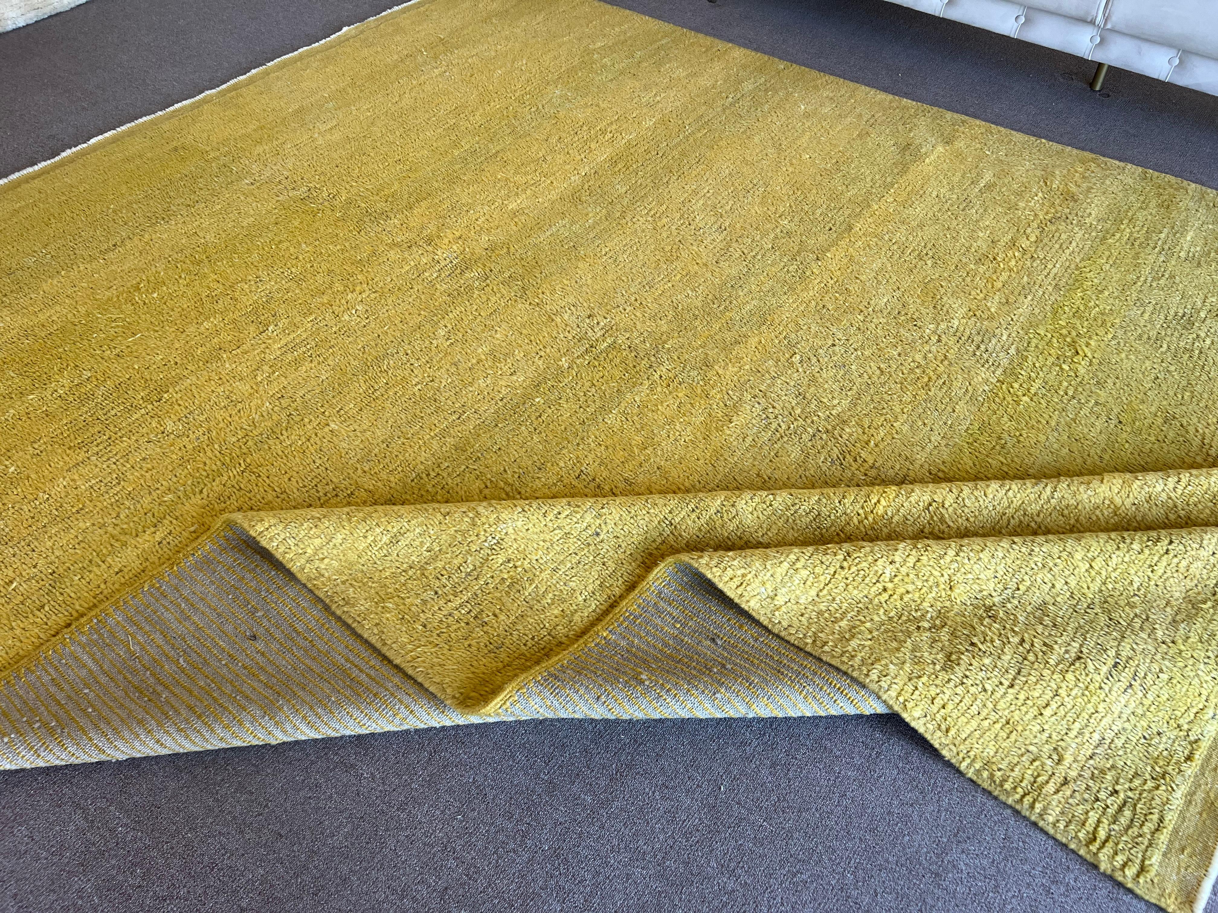 Modern Handmade Turkish Tulu Rug in Solid Yellow Color, Custom Options Available For Sale 3