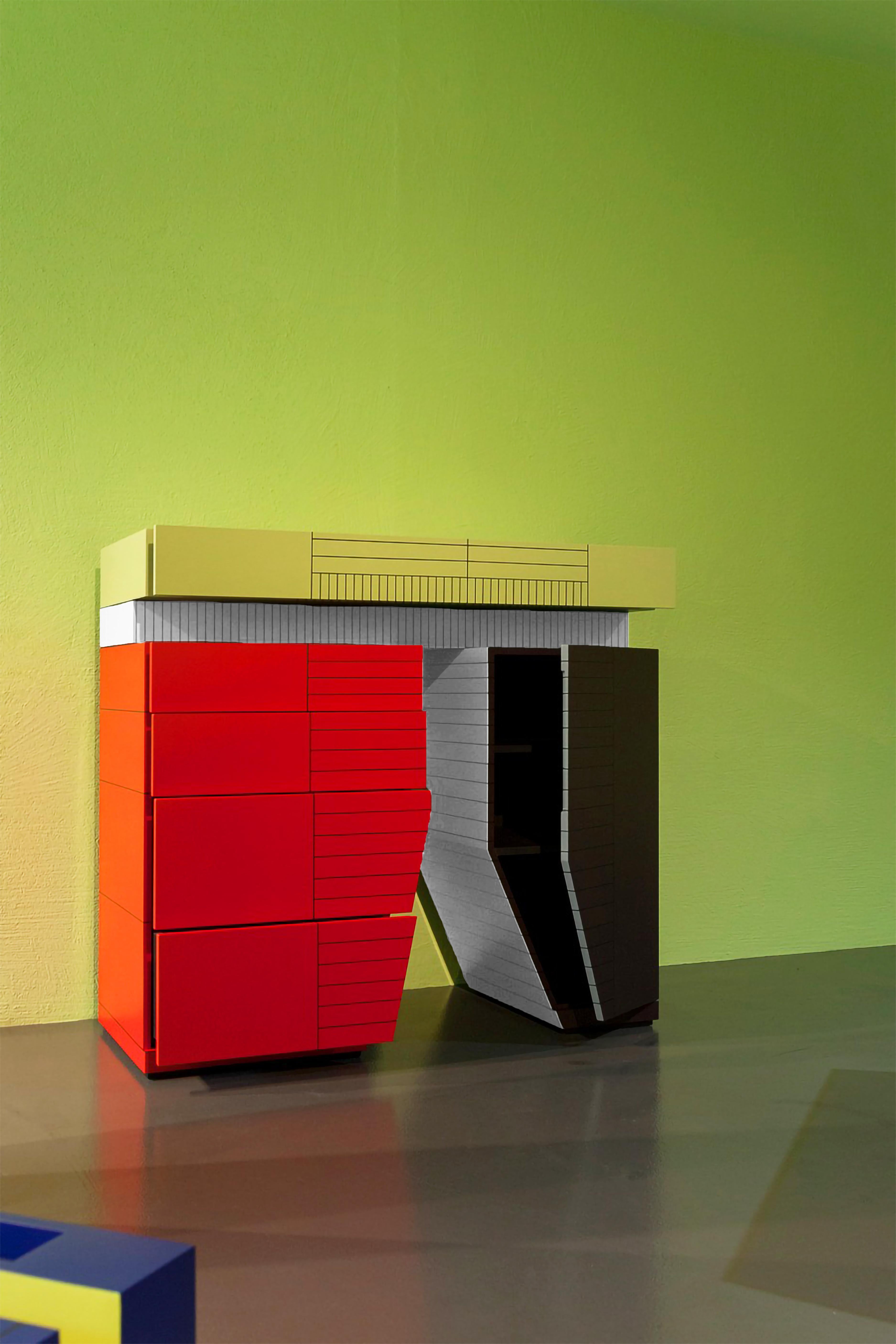 Contemporary Modern Handpainted Chests of Drawers Cabinet Dilmos Colourful Geometric Graphic For Sale