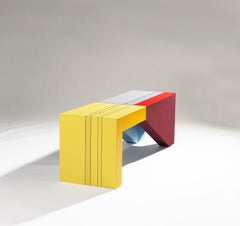 Modern Handpainted Hardwood Bench CoffeeTable Dilmos Colourful Geometric Graphic