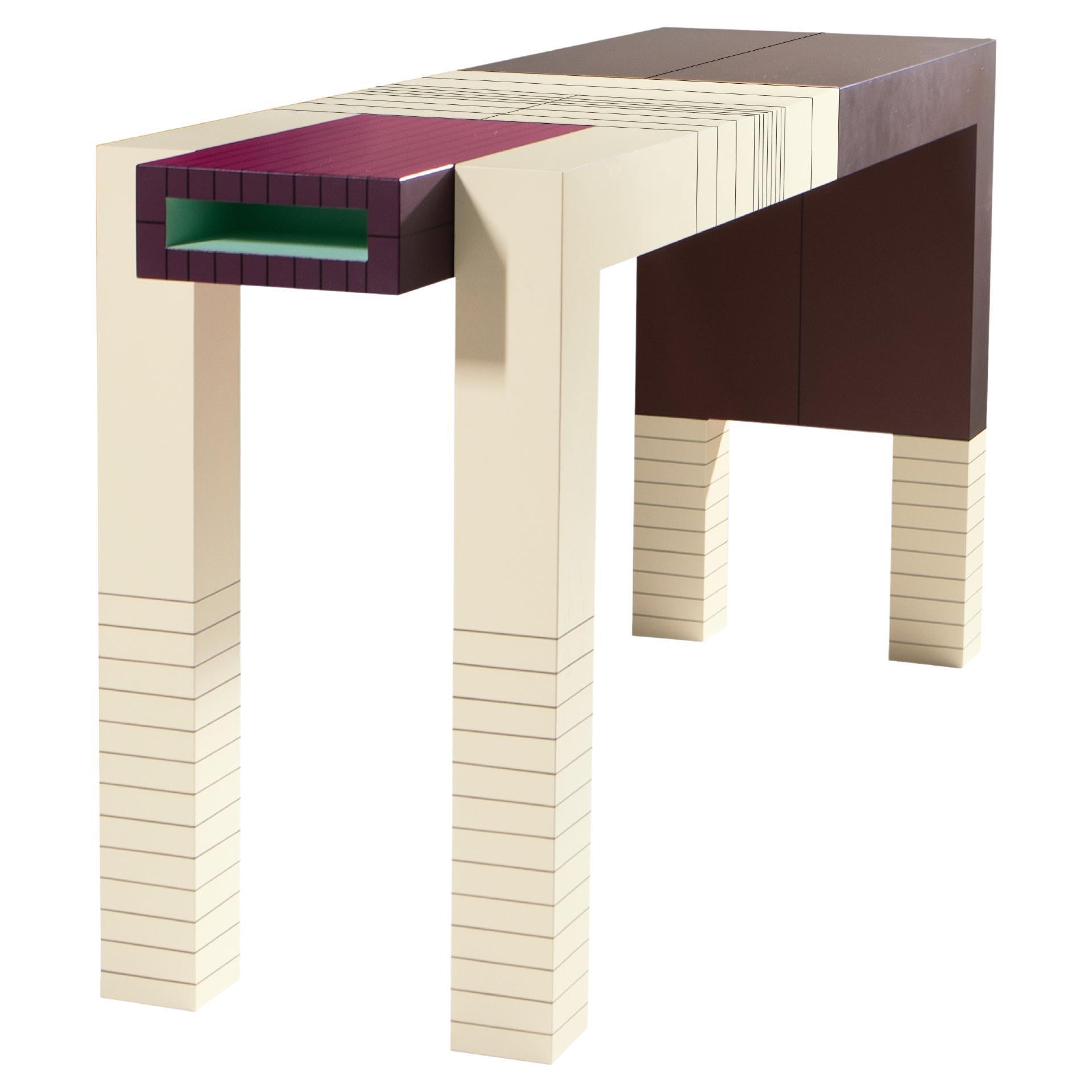 Modern Handpainted Hardwood Console Desk SideTable Dilmos Colourful Geometric For Sale