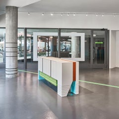 Modern Handpainted Hardwood Cupboard Storage Dilmos Colourful Geometric Graphic