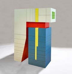 Modern Handpainted Hardwood Tall Cabinet Storage Dilmos Colourful Geometric