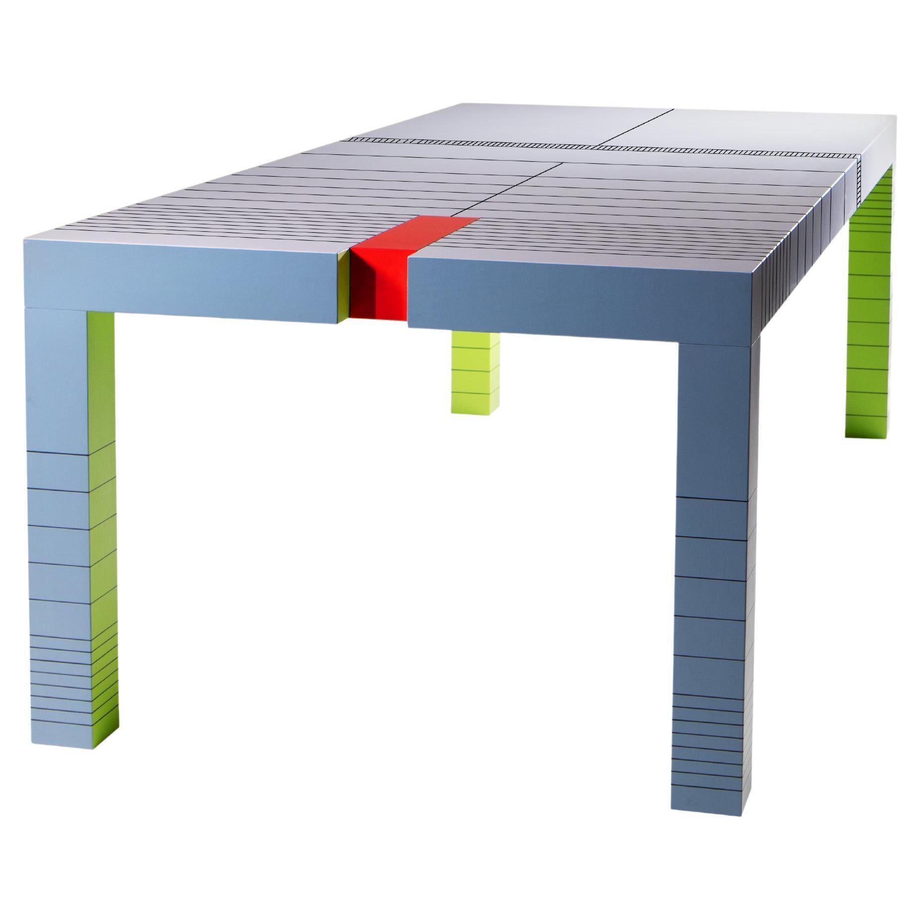 Table de salle à manger rectangulaire peinte à la main Dilmos Colorful Geometric Graphic en vente