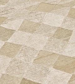 Modern Handwoven Beige Checkered Wool Flatweave Rug