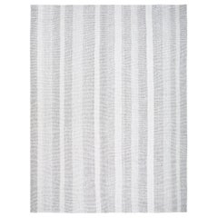 Modern Handwoven Flatweave Stripe Rug in Grey and Ivory Color