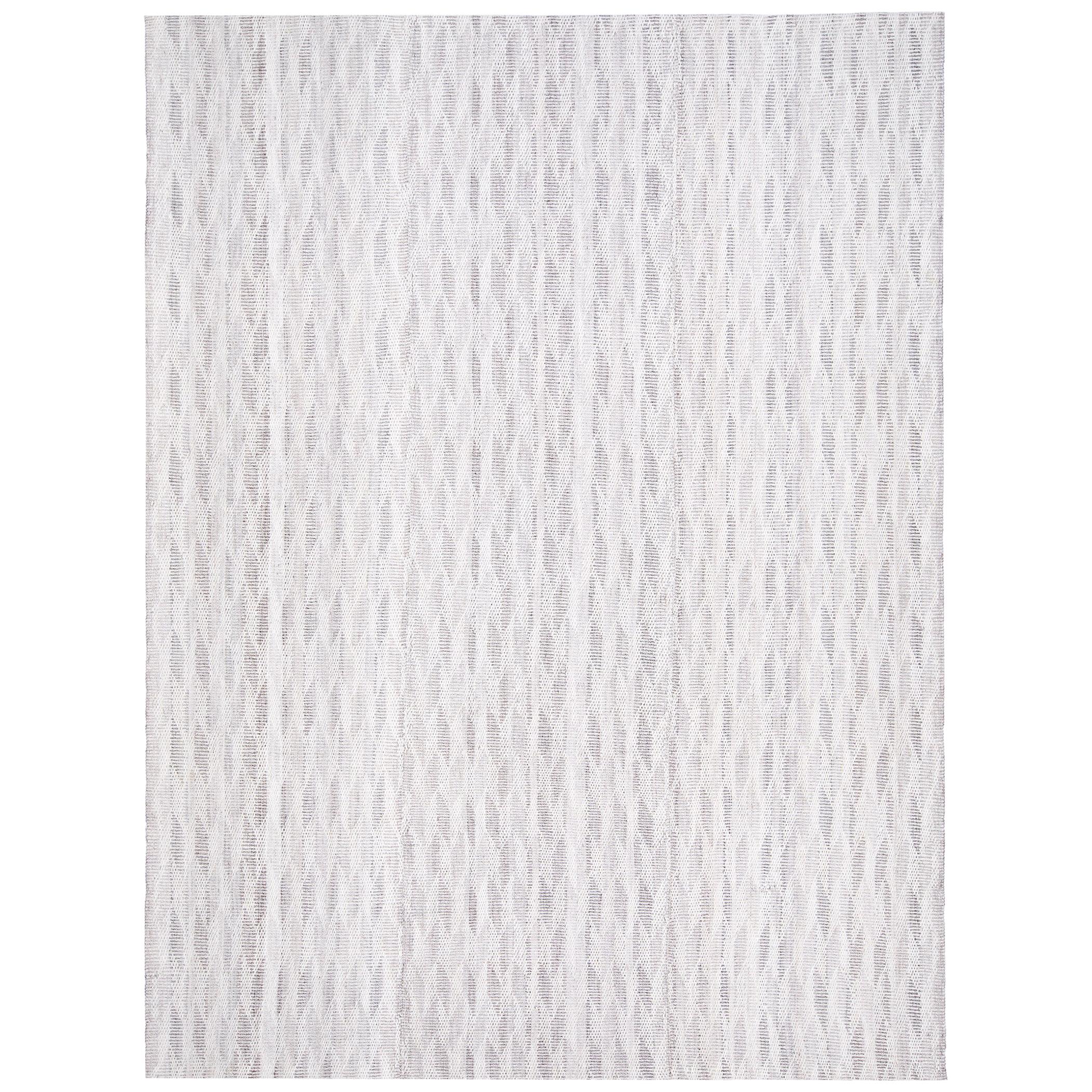 Modern Handwoven Flat-Weave Textured Rug in Grey and Ivory Color