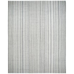 Modern Handwoven Flat-Weave Textured Rug in Grey and Ivory Color