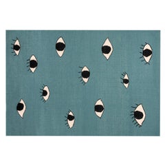 Tapis Kilim moderne en laine tissé à la main et à plat - Bleu orangé