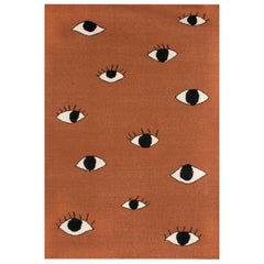 Moderner handgewebter Flachgewebe-Kelim-Teppich aus Wolle mit Augen in Orange