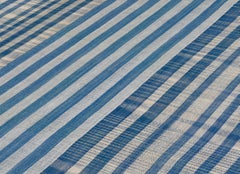 Modern Handwoven Flatweave from Iran — Natural Wool in Blue Striped Design