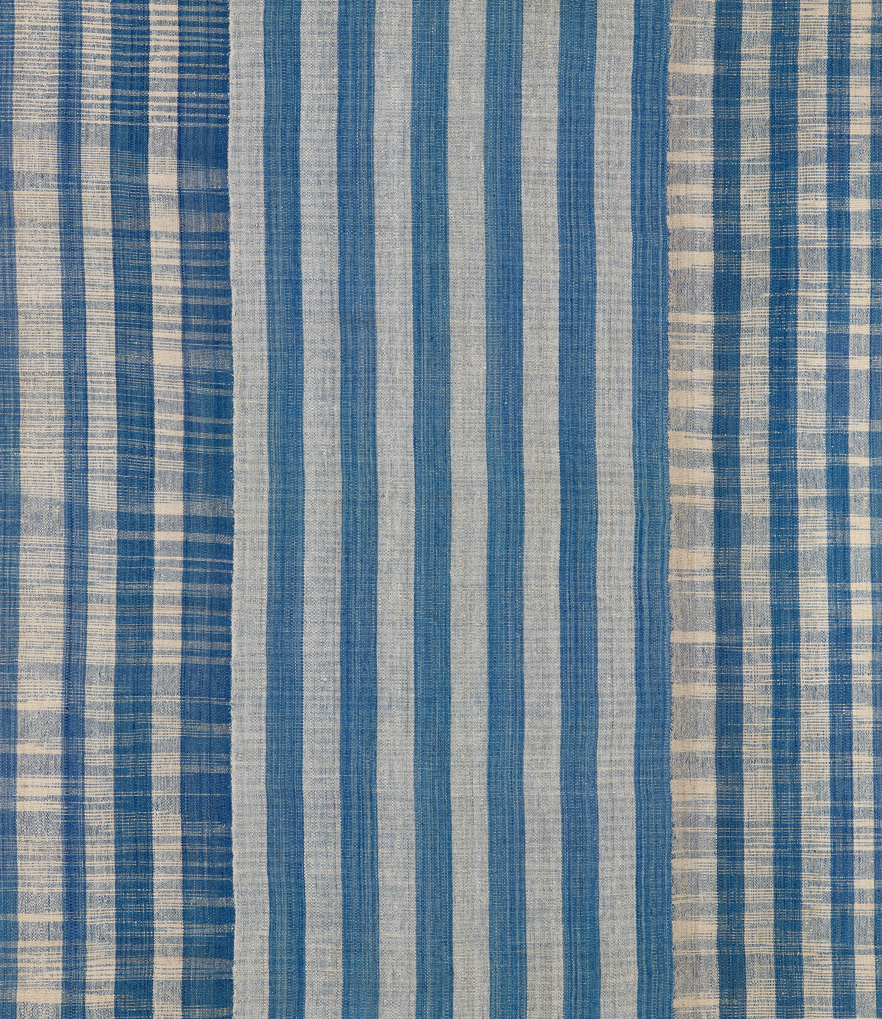 Tissage à plat moderne à la main en provenance d'Iran - Laine naturelle à rayures bleues en vente 1