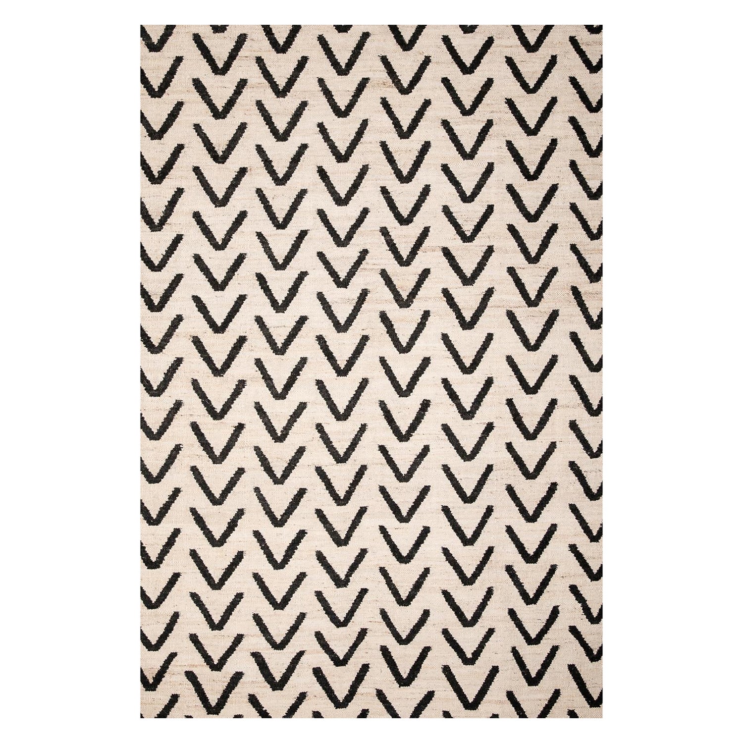 The Moderns Modern Handwoven Flatweave Jute Kilim Rug White & Black Hatari