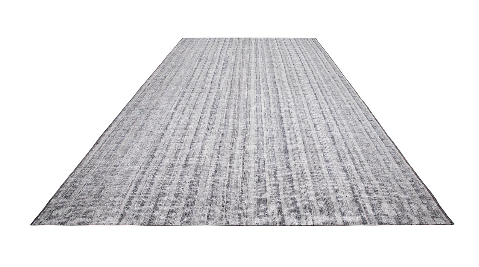 Afghan Modern Handwoven Flatweave Textured Rug in Shades of Grey For Sale