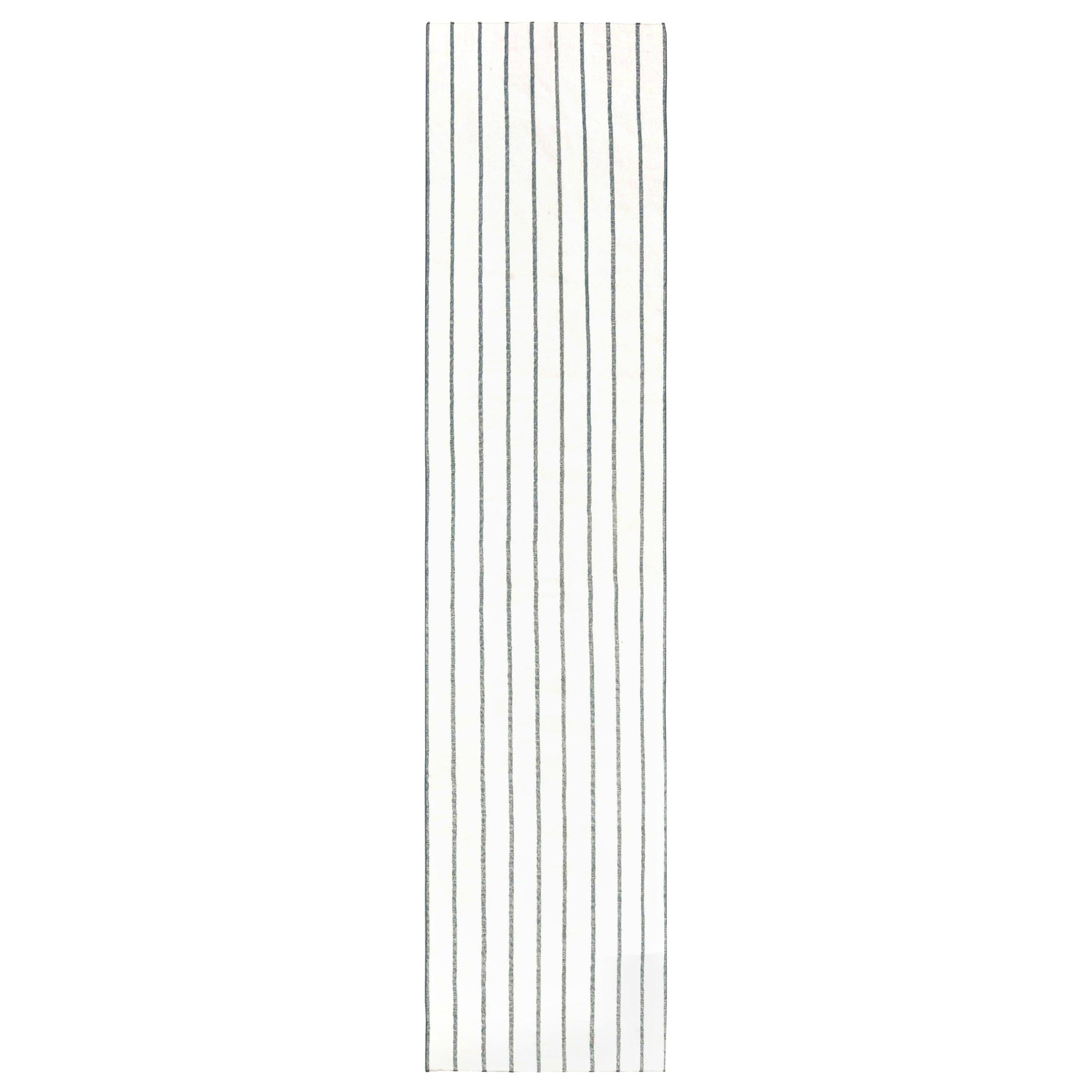 Modern Handwoven Indian Dhurrie Runner in Ivory with Indigo by Doris Leslie Blau For Sale