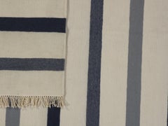 Modern Handwoven Ivory Kilim Black & Ivory Rug 4'1 x 6'2