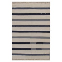 Alfombra Moderna Tejida a Mano Kilim Negro y Marfil 4'1 x 6'2