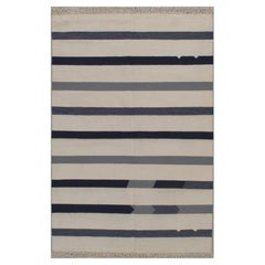 Modern Handwoven Ivory Kilim Black & Ivory Rug 4'1 x 6'2