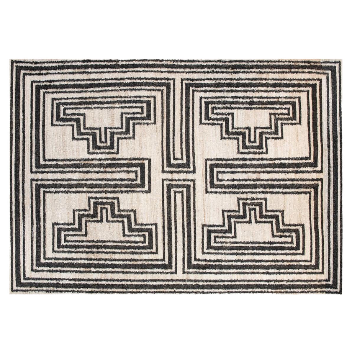 Tapis de jute moderne tissé à la main Dhurrie Crème et Noir Pyramid en vente