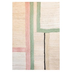 Modern Handwoven Jute Carpet Rug in Black Pink Green White Geometric