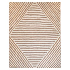 Modern Handwoven Jute Carpet Rug in Ivory & Light Brown Diamond