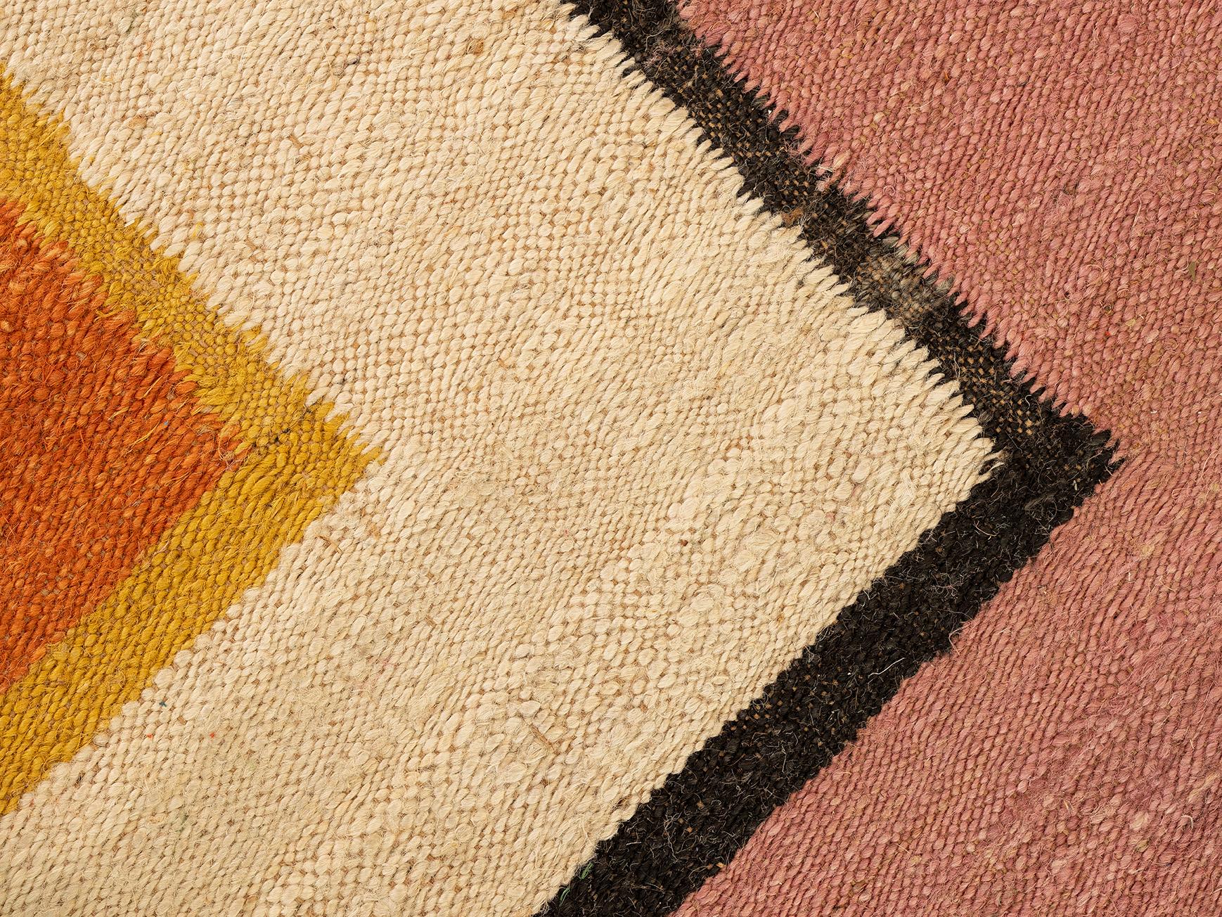 Hand-Woven Modern Handwoven Jute Carpet Rug Kilim in Ivory Black Orange Pink Scrabble For Sale