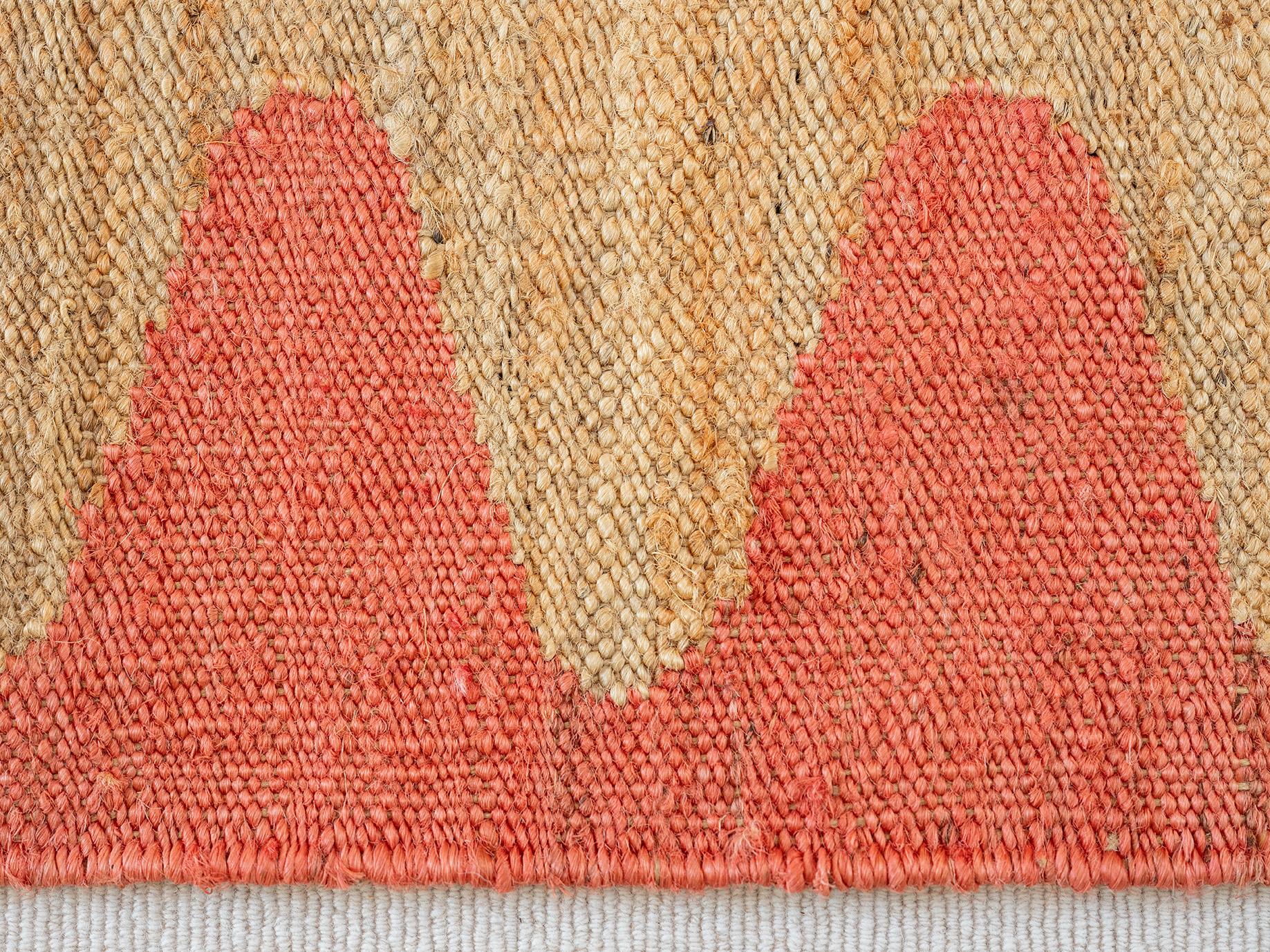Hand-Woven Modern Handwoven Jute Carpet Rug Kilim in Natural & Coral For Sale