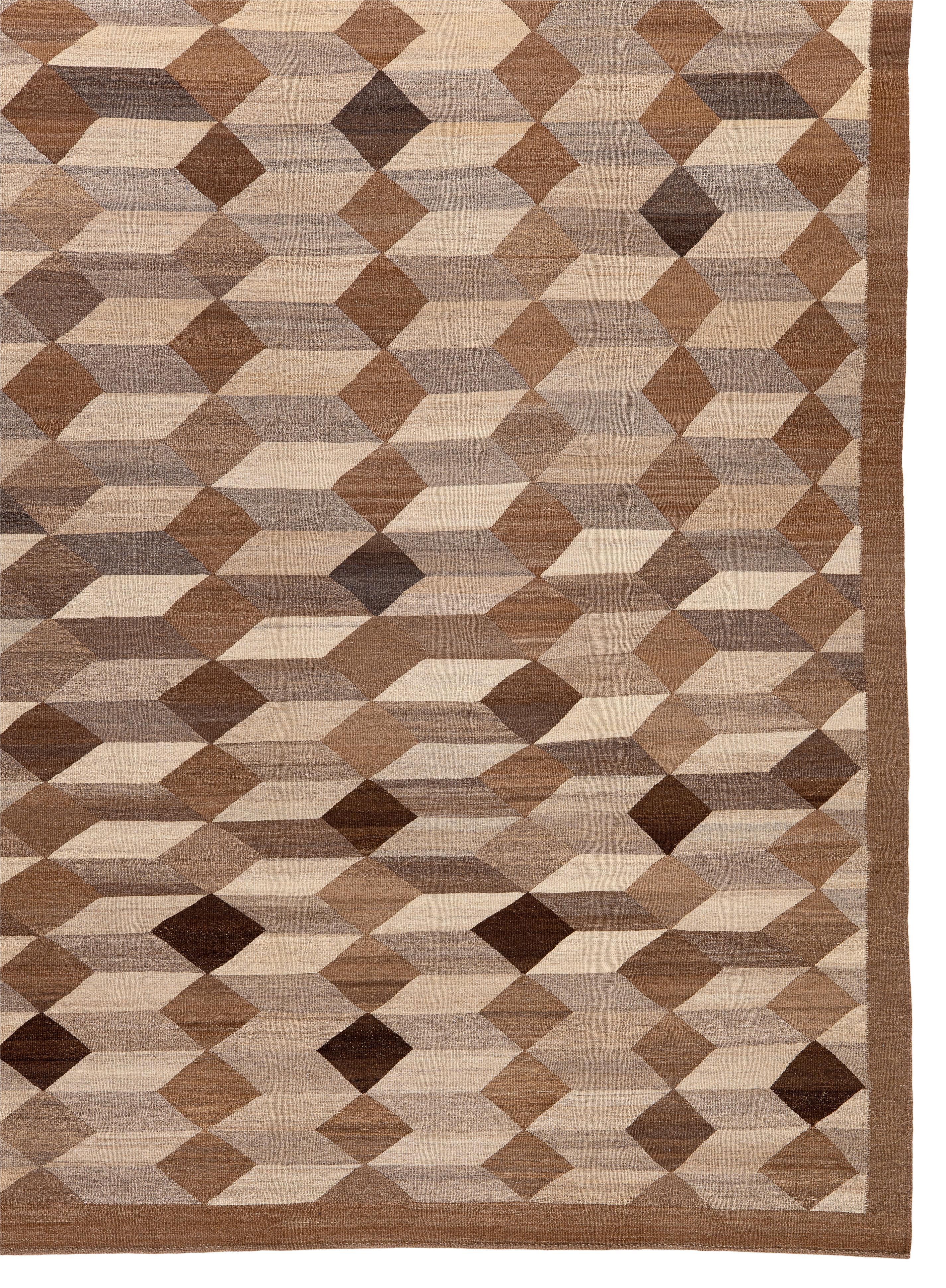 Moderner handgewebter Kelim aus dem Iran - natürliche Wolle, geometrisches Minimal-Design im Angebot 2