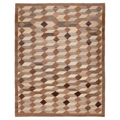 Moderner handgewebter Kelim aus dem Iran - natürliche Wolle, geometrisches Minimal-Design