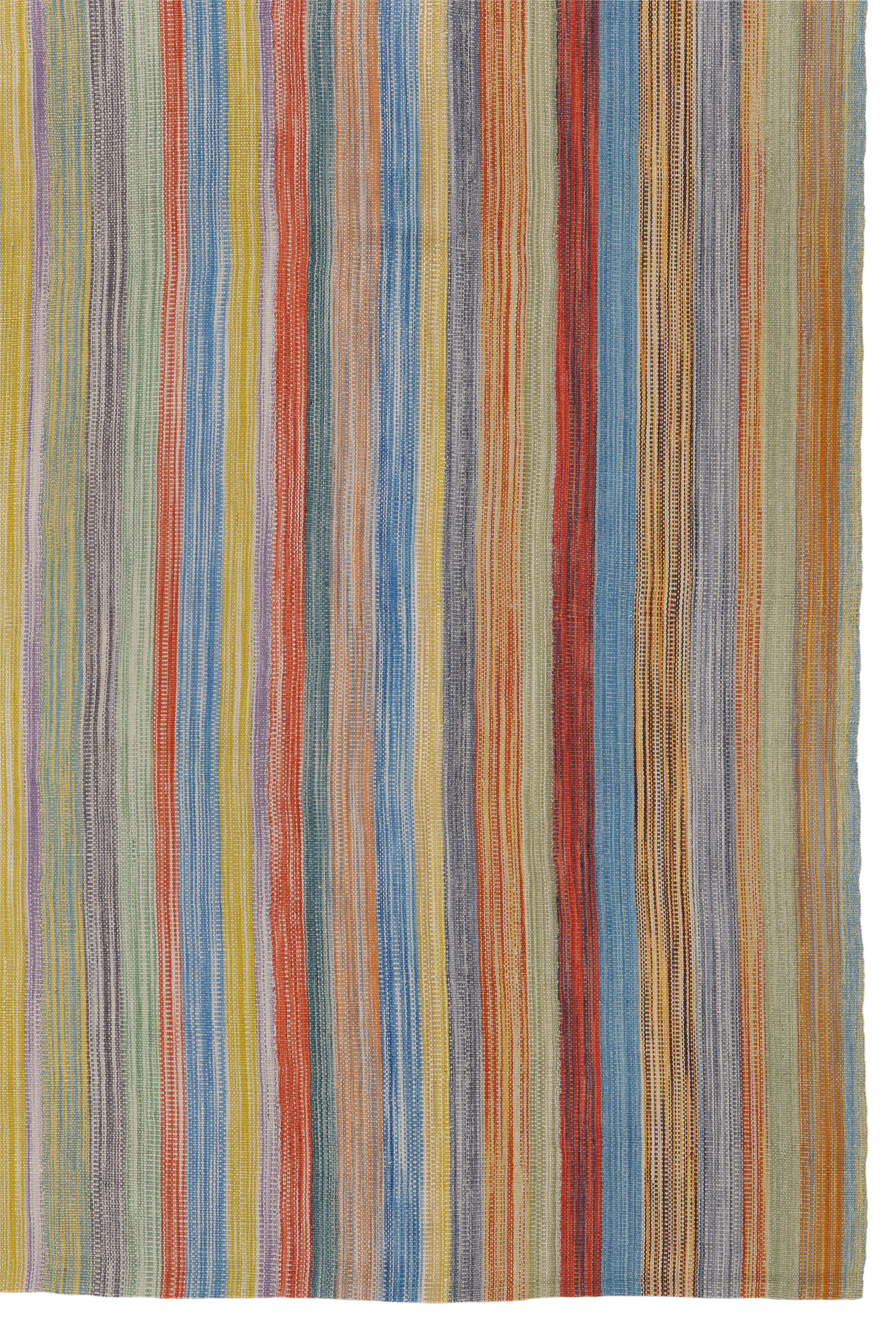 Moderner handgewebter Kelim aus dem Iran - natürliche Wolle in lebhaftem Streifendesign im Angebot 2