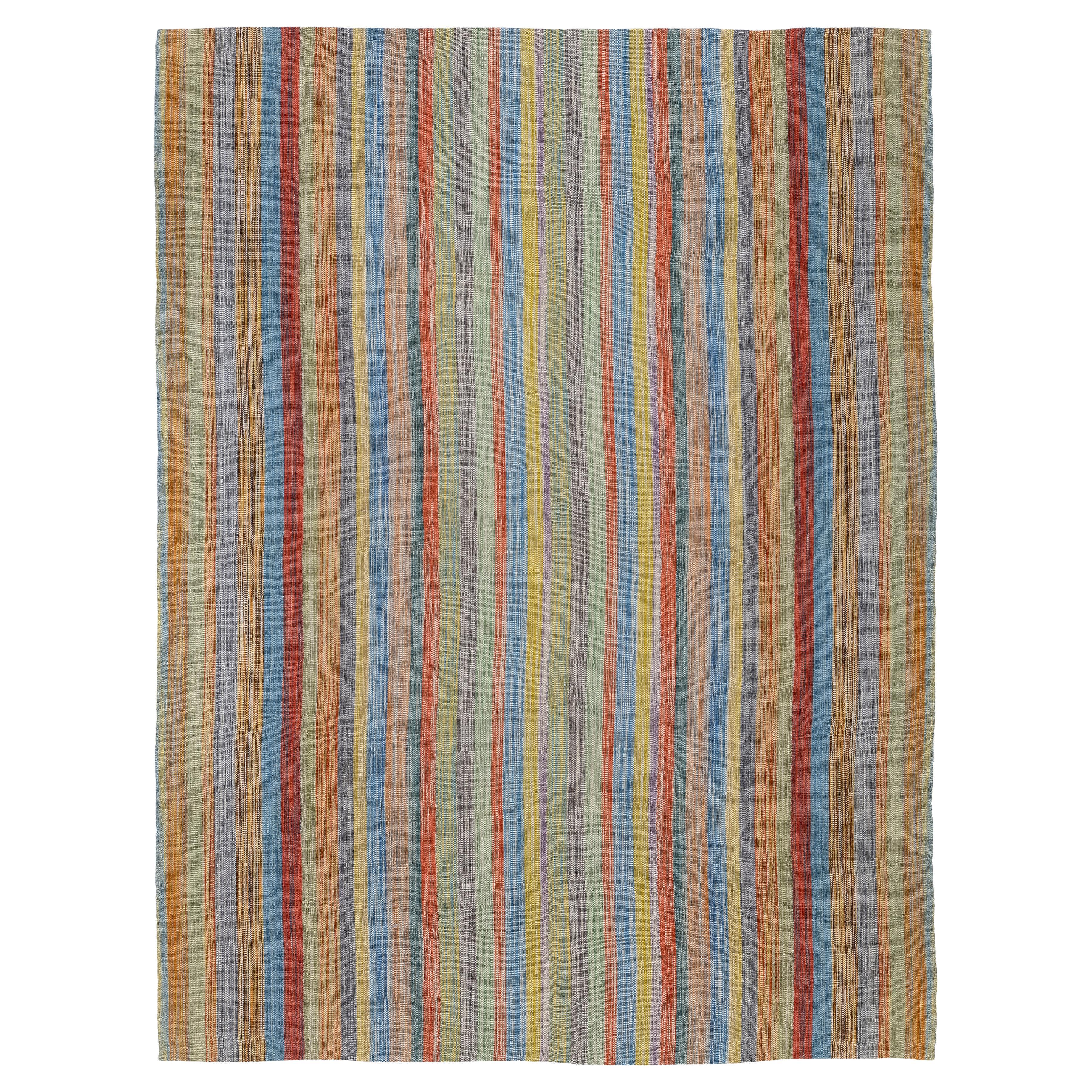 Moderner handgewebter Kelim aus dem Iran - natürliche Wolle in lebhaftem Streifendesign