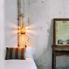 Contemporary Ethnic Handwoven Straw / Brass Wall Sconce Lamp Natural Terracotta