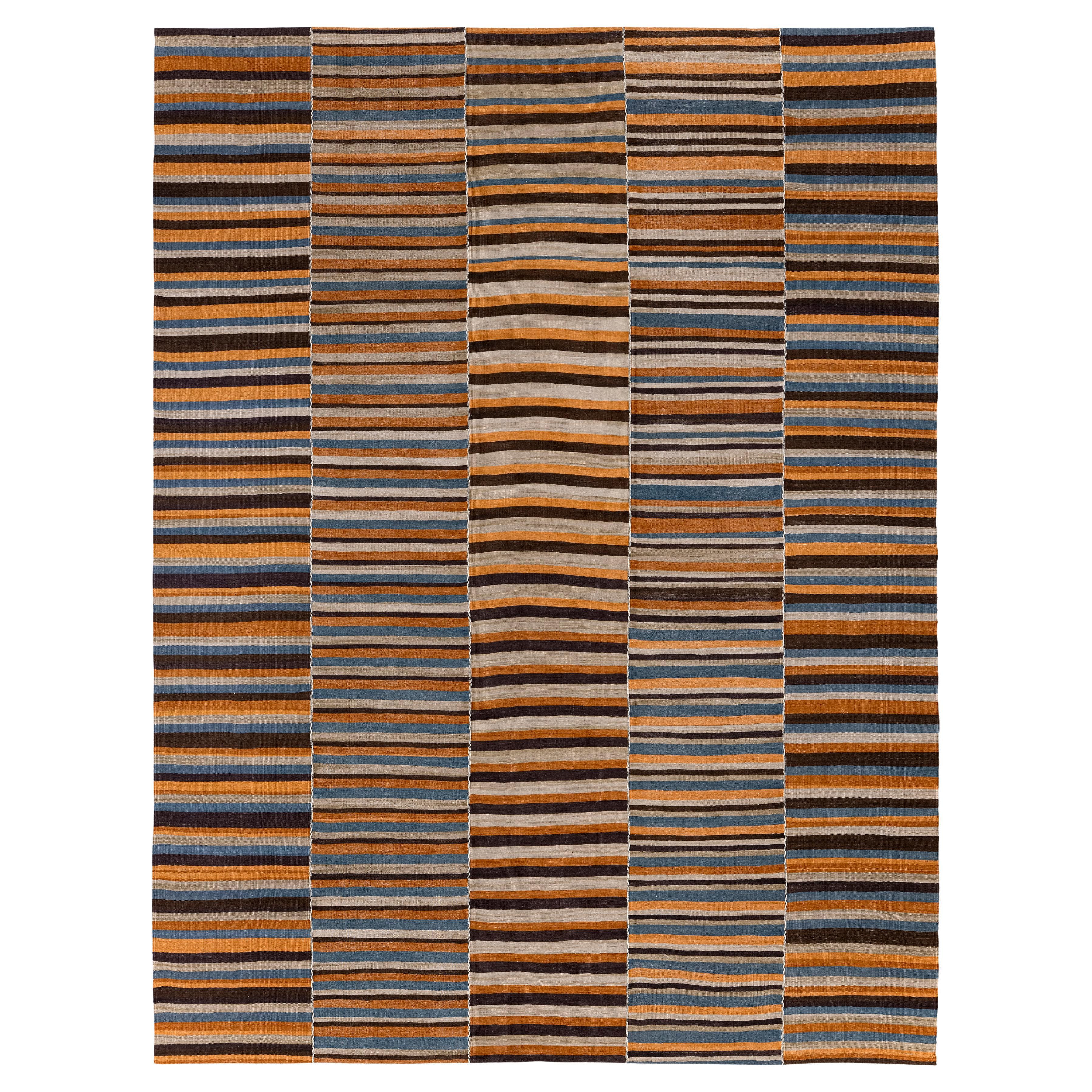 Tessuto moderno Mazandaran intrecciato a mano - Lana naturale, toni della terra a righe