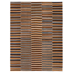 Modernes handgewebtes Mazandaran-Flachgewebe - natürliche Wolle, gestreifte Erdtöne