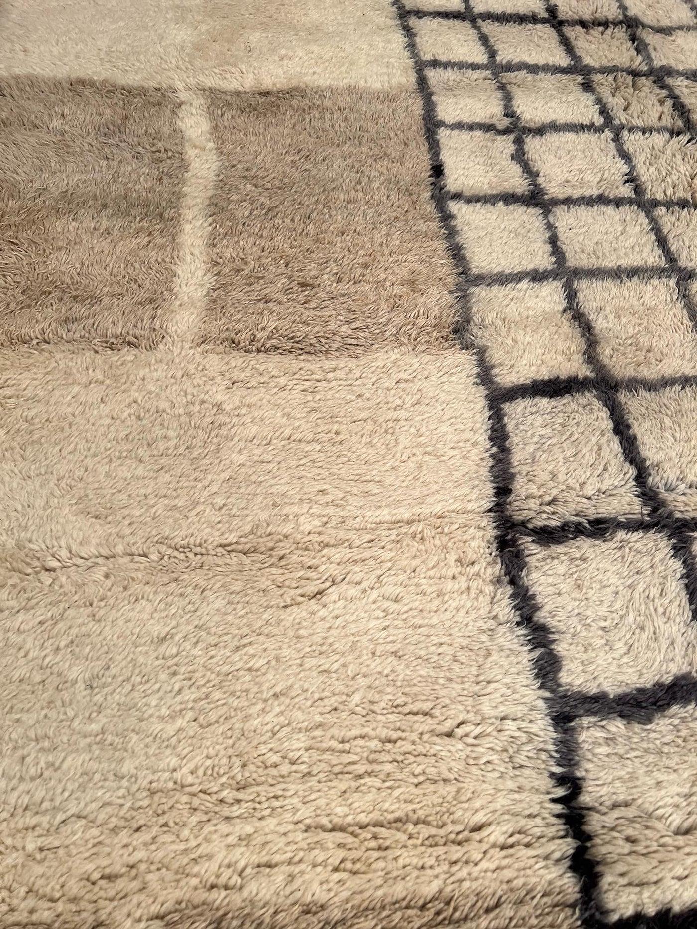 Woven Modern Handwoven Moroccan Wool Grid Rug in Black, White and Grey For Sale