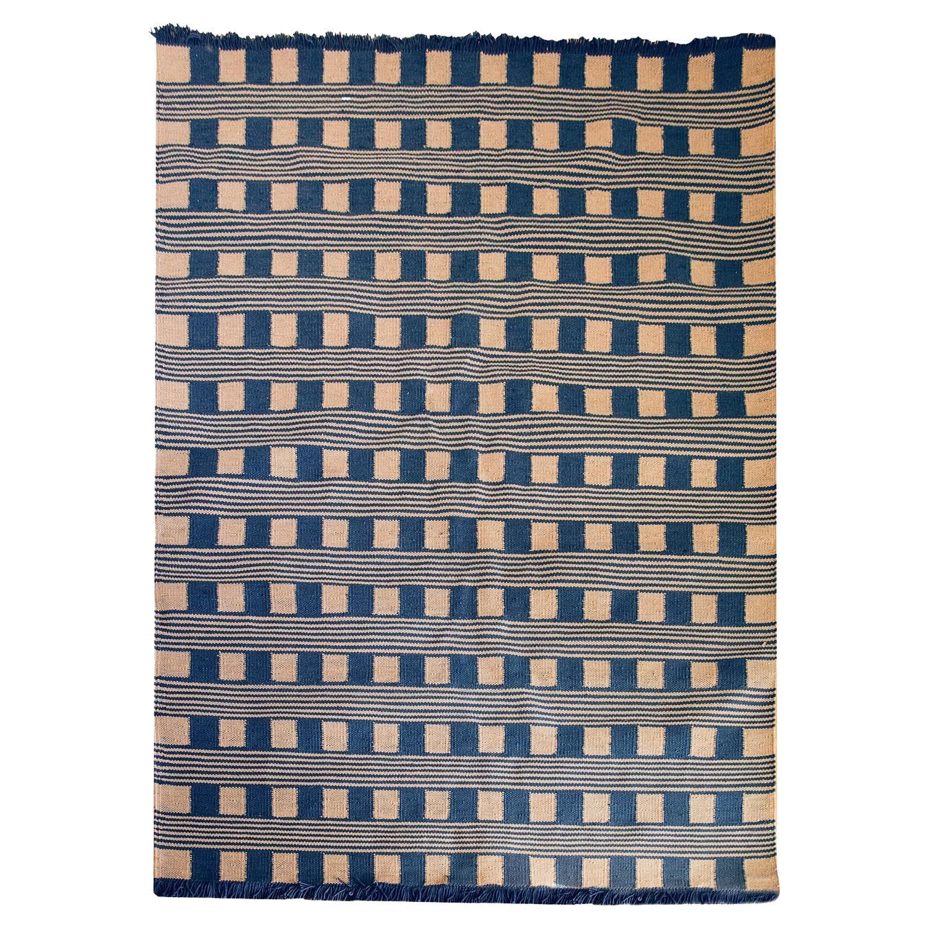 Modern Handwoven Polypropylene Outdoor Rug Carpet Blue&Beige Trattoria