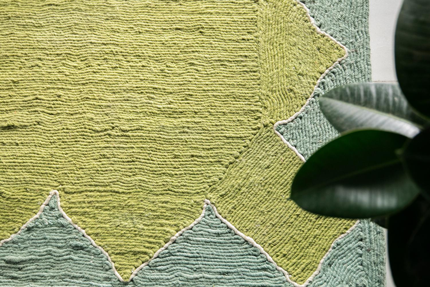 Alfombra de exterior moderna tejida a mano en polipropileno Gelato verde claro y turquesa en venta 2