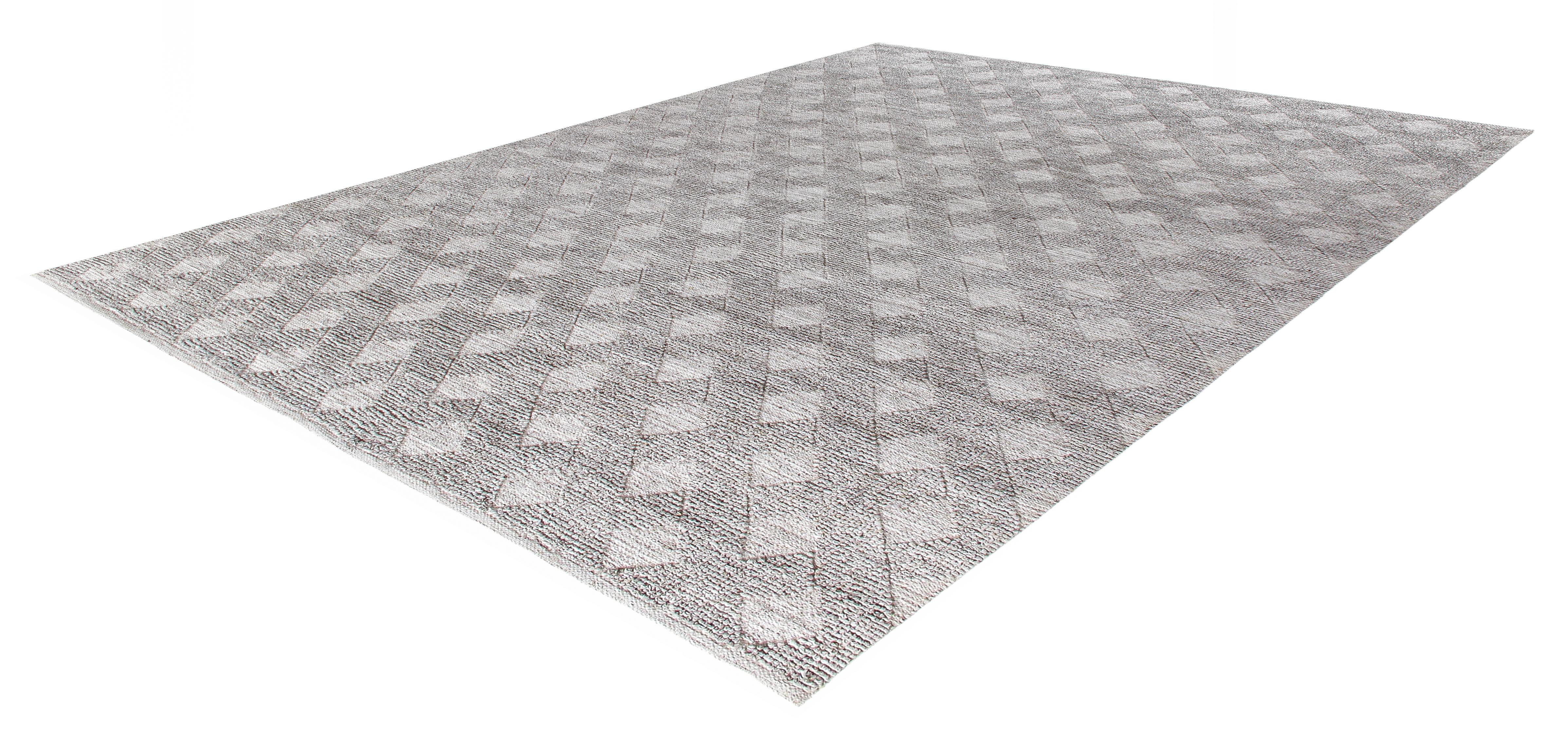 Moderner handgewebter Teppich aus neuseeländischer Merinowolle - neutrale, minimale Geometrie (Handgeknüpft) im Angebot