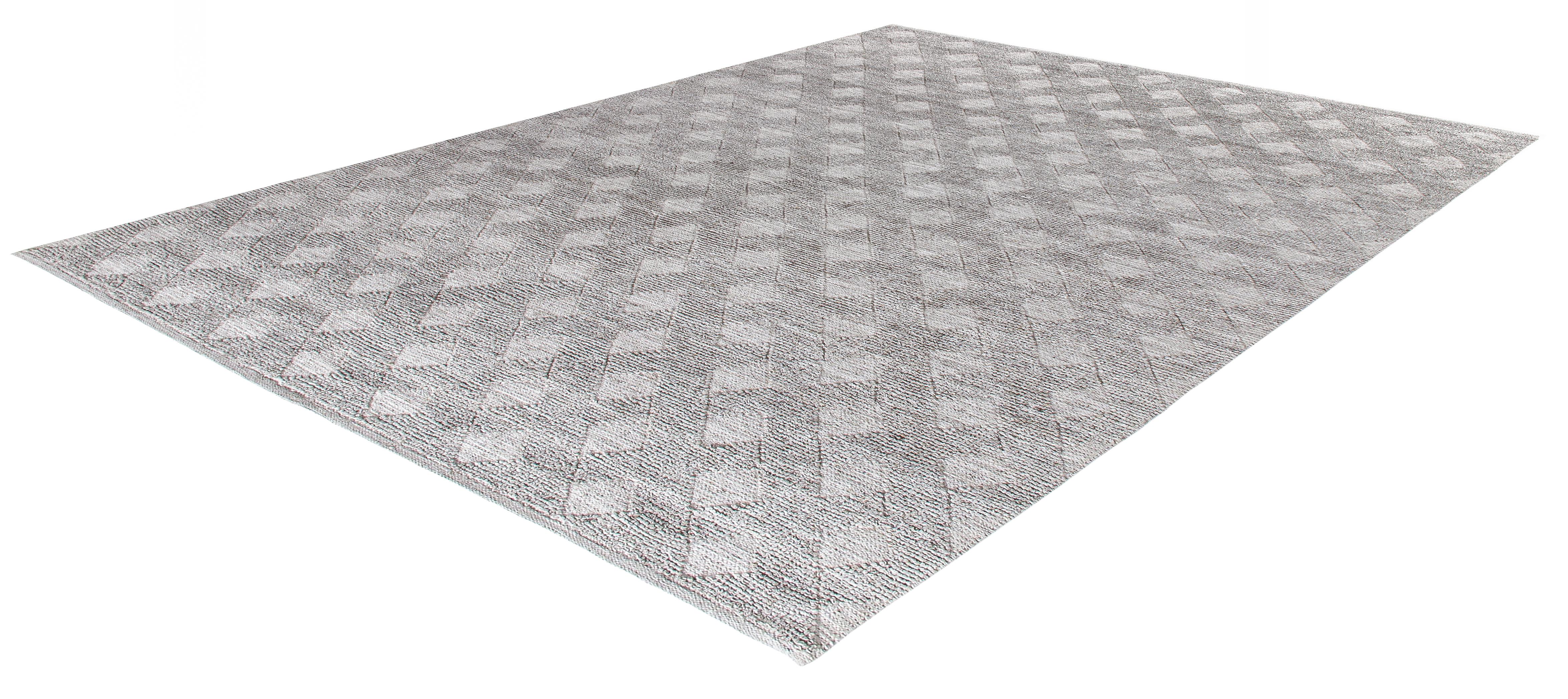 Moderner handgewebter Teppich aus neuseeländischer Merinowolle - neutrale, minimale Geometrie im Zustand „Neu“ im Angebot in New York, NY