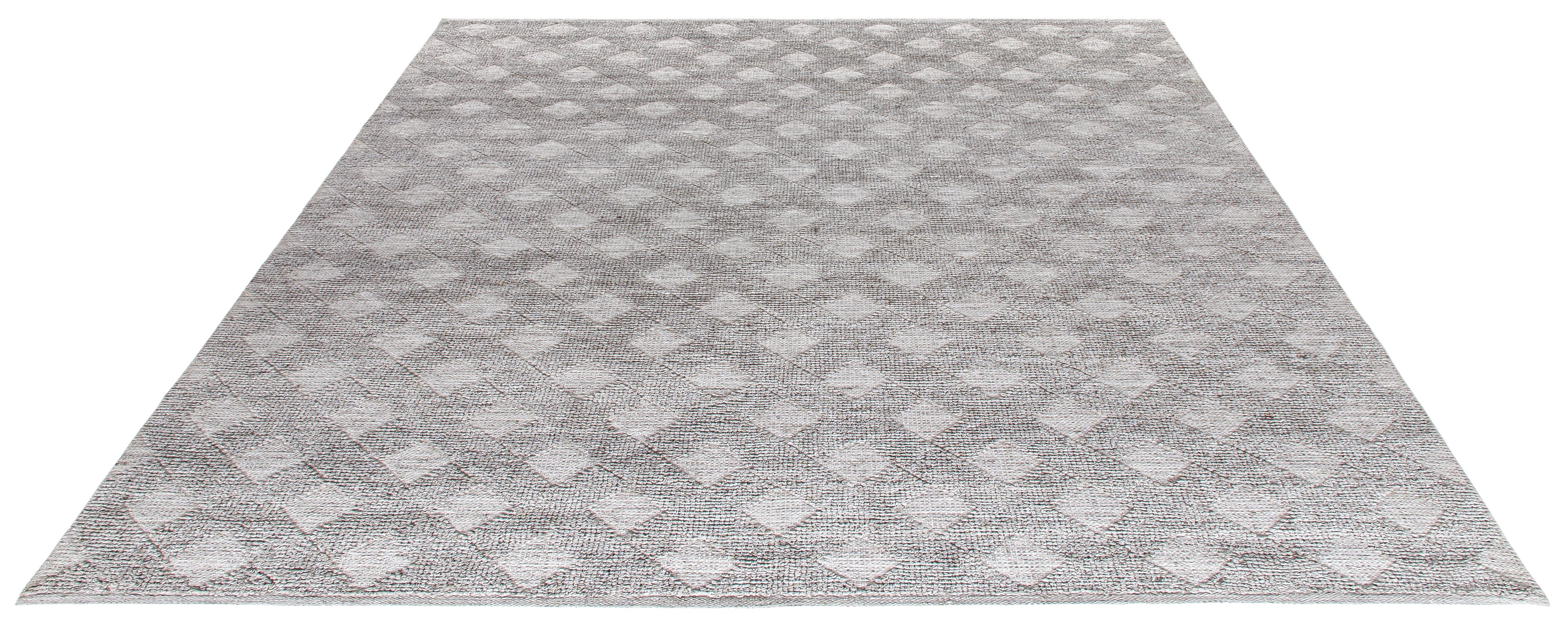 Moderner handgewebter Teppich aus neuseeländischer Merinowolle - neutrale, minimale Geometrie (21. Jahrhundert und zeitgenössisch) im Angebot