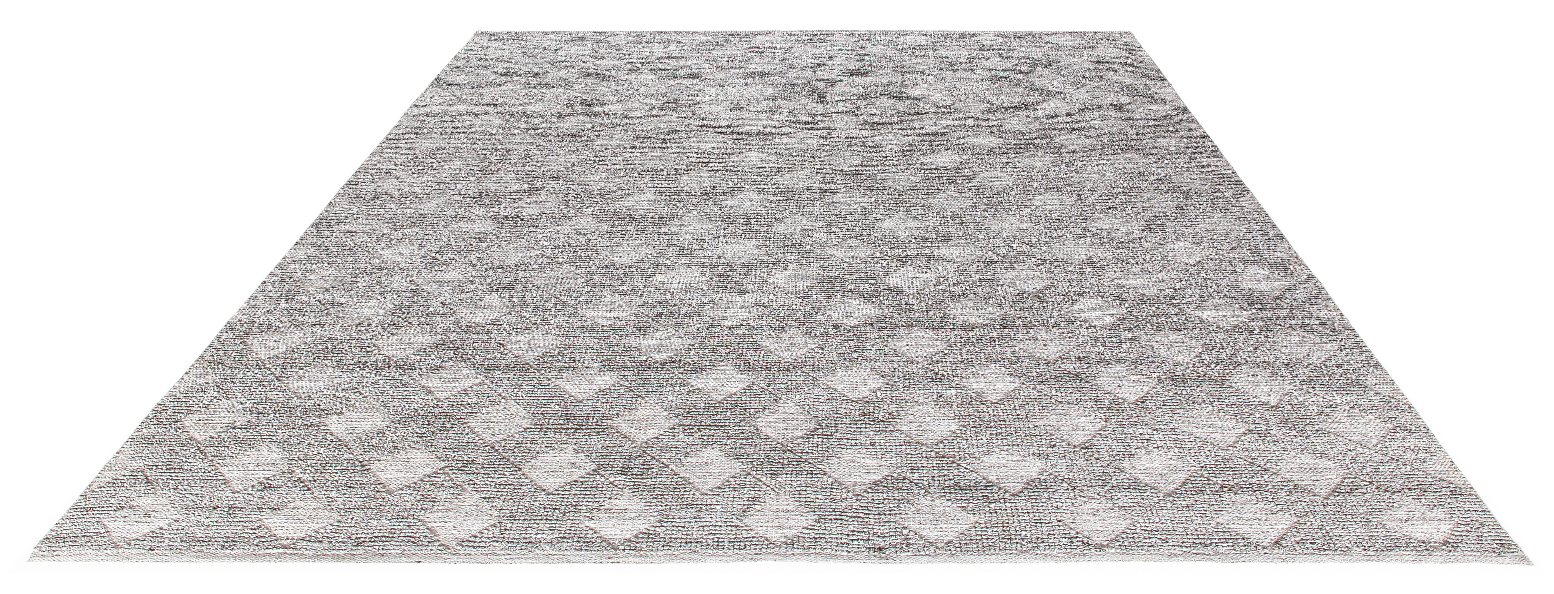 Moderner handgewebter Teppich aus neuseeländischer Merinowolle - neutrale, minimale Geometrie (Wolle) im Angebot