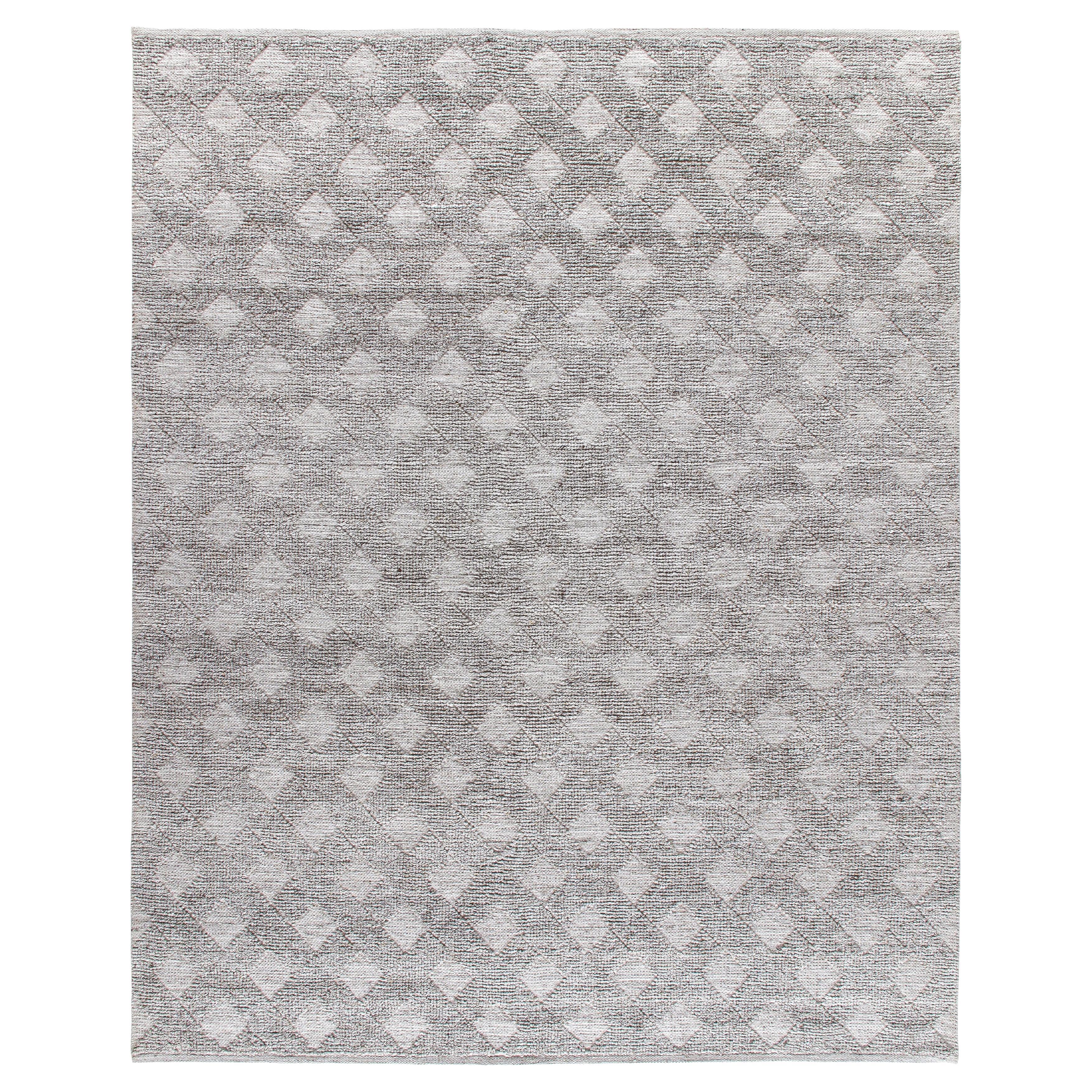 Moderner handgewebter Teppich aus neuseeländischer Merinowolle - neutrale, minimale Geometrie im Angebot