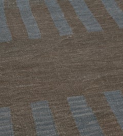 Modern Handwoven Wool Blue and Brown Stripe Kilim Rug