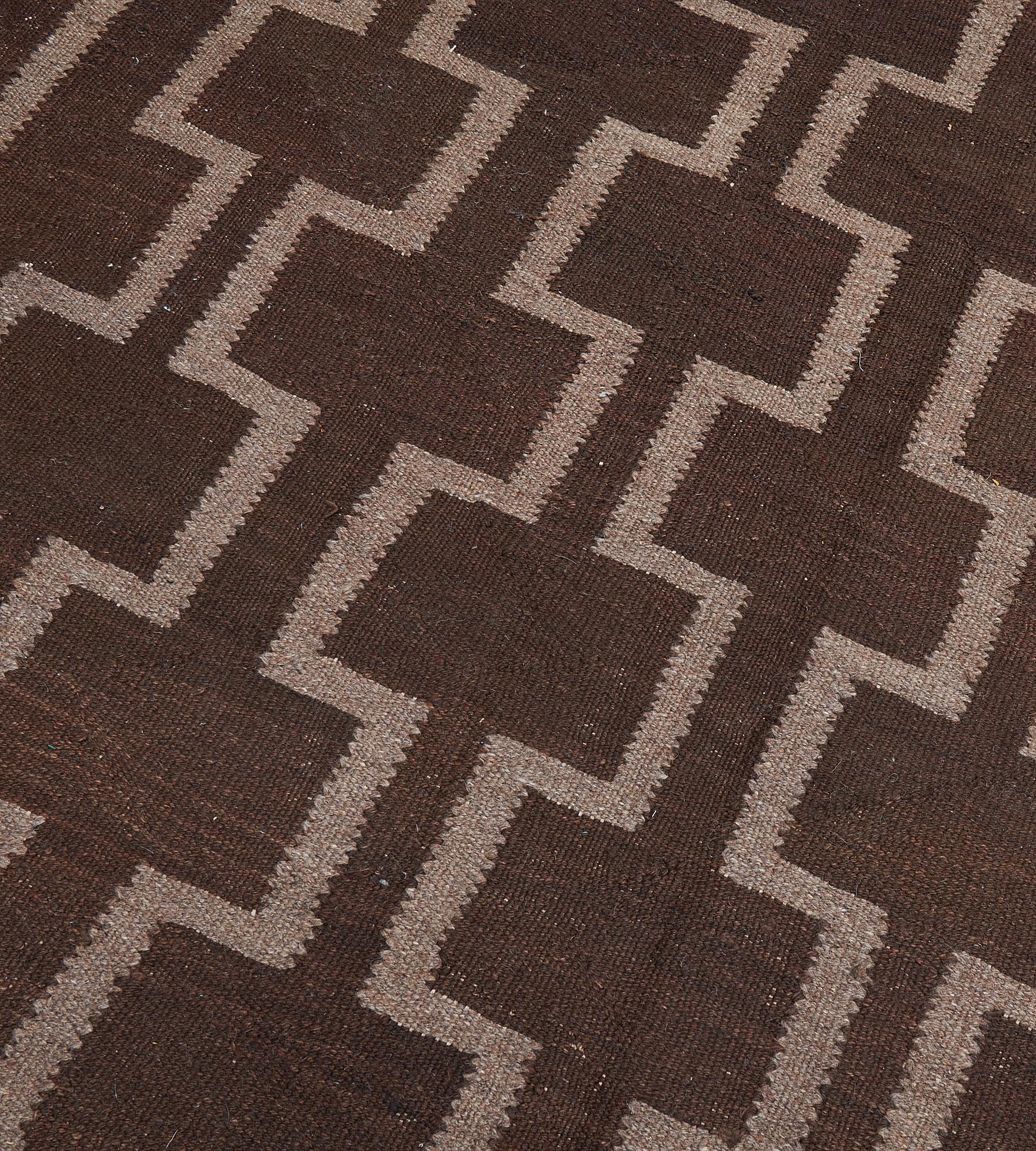Contemporary Modern Handwoven Wool Flatweave Rug For Sale
