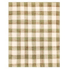 Modern Handwoven Wool Rug Carpet Tartan Green, Terracotta & Ivory