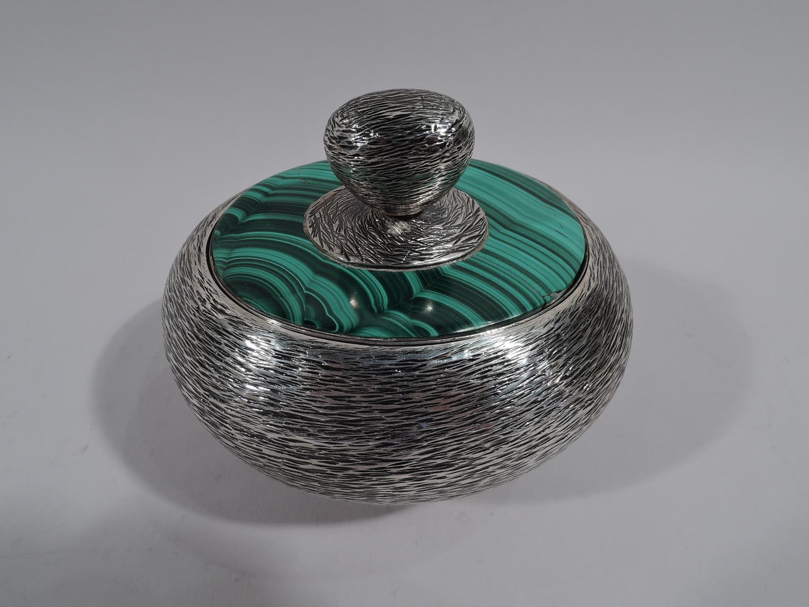 American Modern Handwrought Sterling Silver & Malachite Box by New York Maker