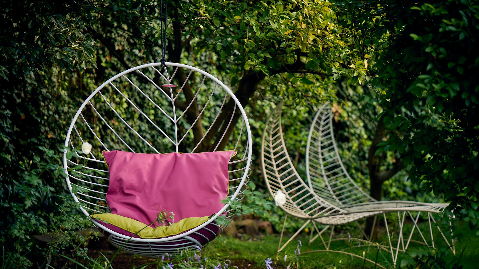 Contemporary Modern Hanging Bubble Chair with Velvet Cushions For Sale